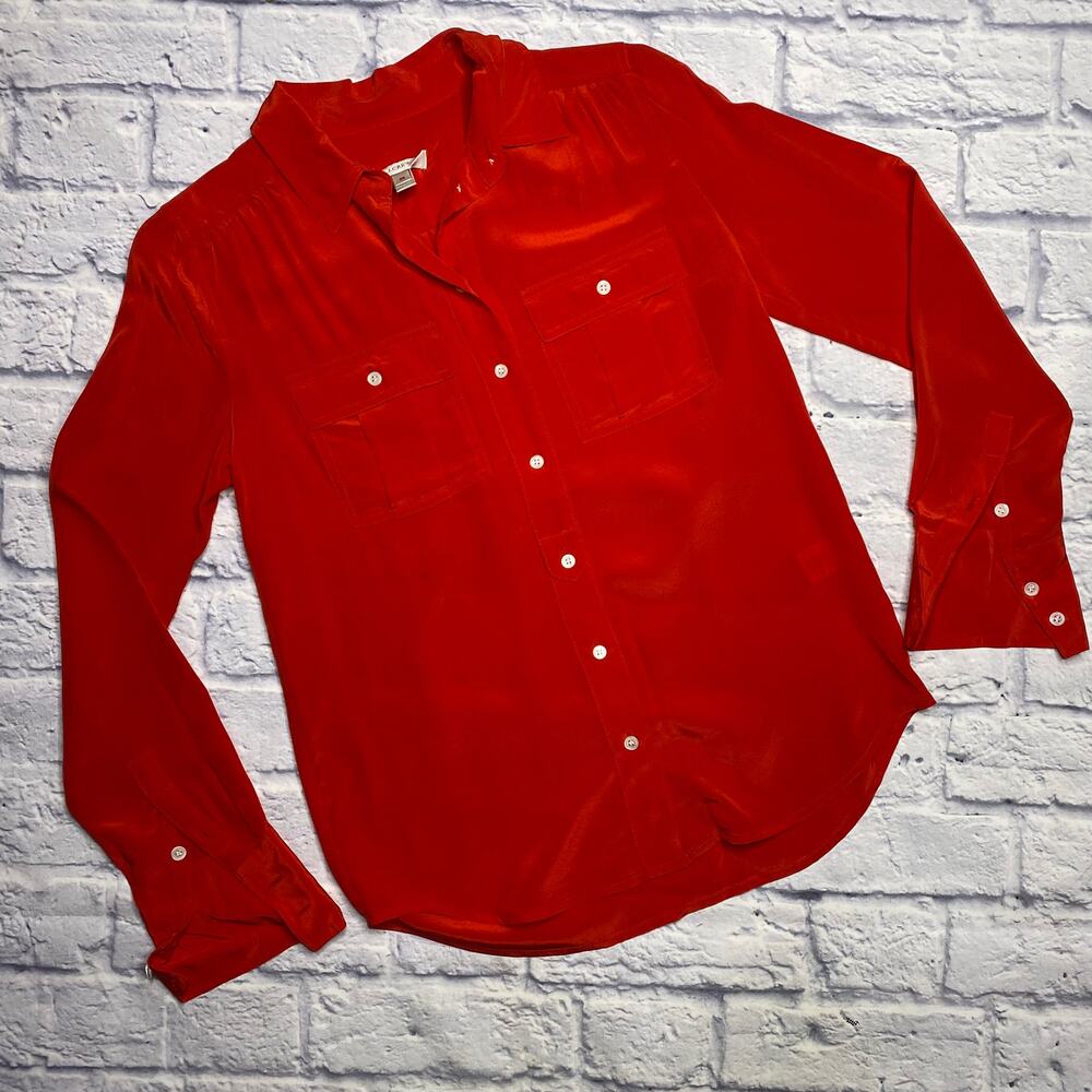 J.Crew Silk Long Sleeve Button Down in Red